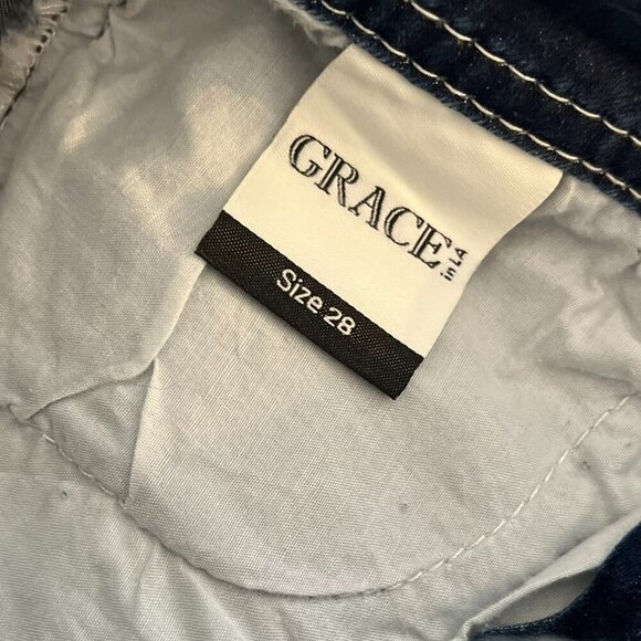 Grace In La Woman's Bling Rhinestone Embroider Capri Jeans Sz 28 - Picture 8 of 11